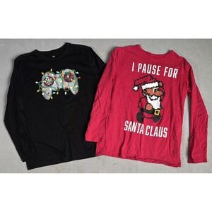 Lot of 2 Boys Youth L Long Sleeve Shirt-Children's Place and Holiday Time Xmas